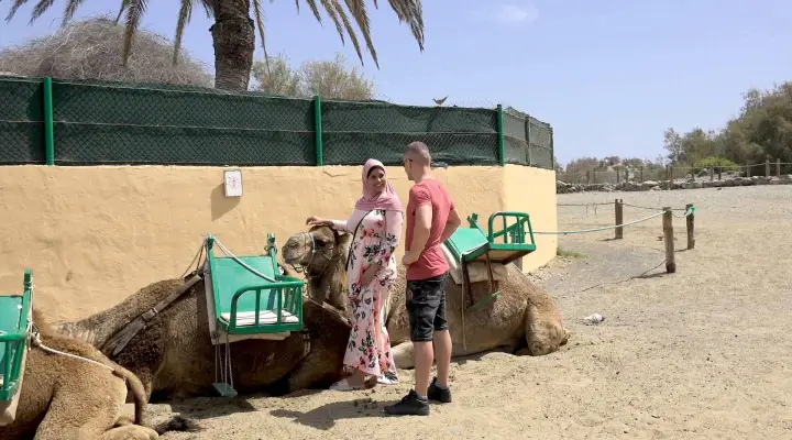 Musulmaņu buxom hidžaba meitene